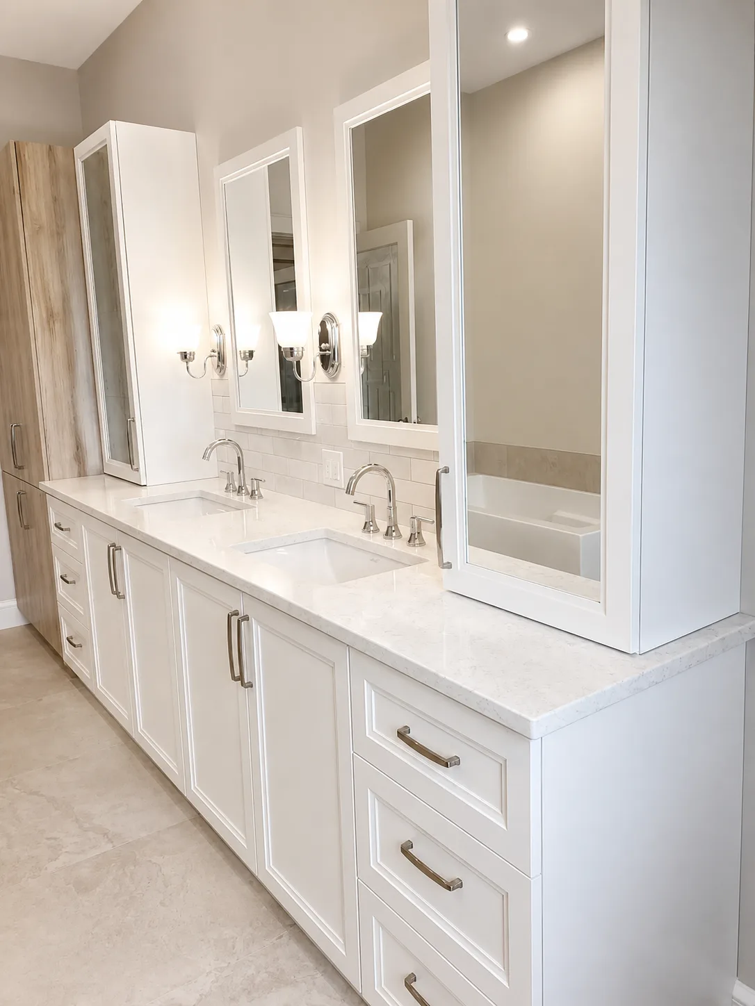 Vanité de salle de bain avec rangement intégré sur mesure
